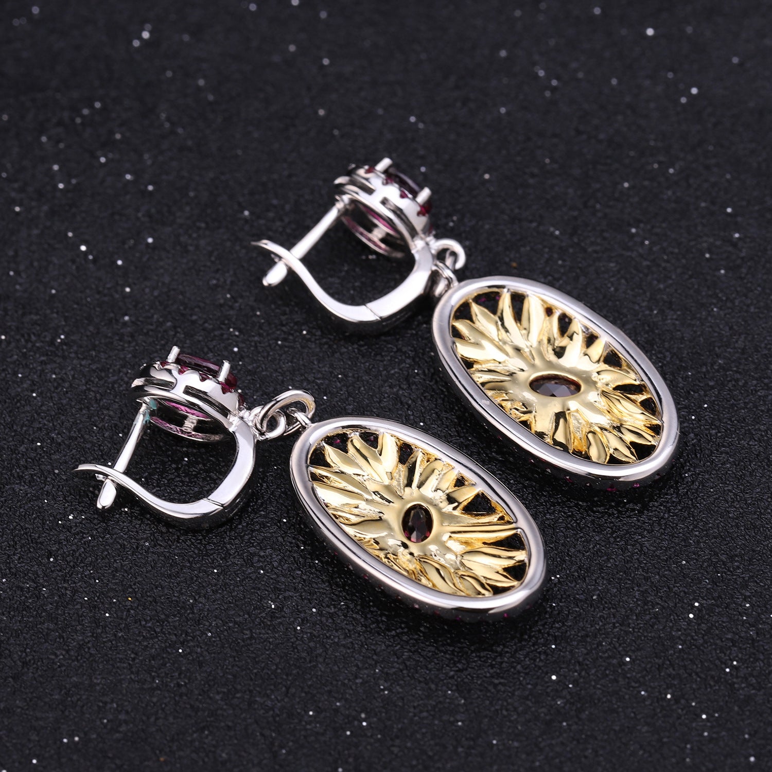 Italian Rose Pomegranate Sunflower Oval Shape Silver Drop Earrings for Women