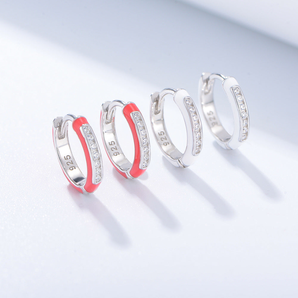 Colour with Zircon Silver Hoop Earrings