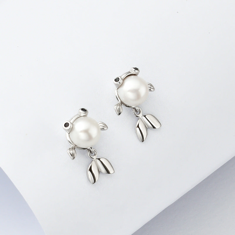 Freshwater Pearl Small Goldfish Silver Stud Earrings for Women