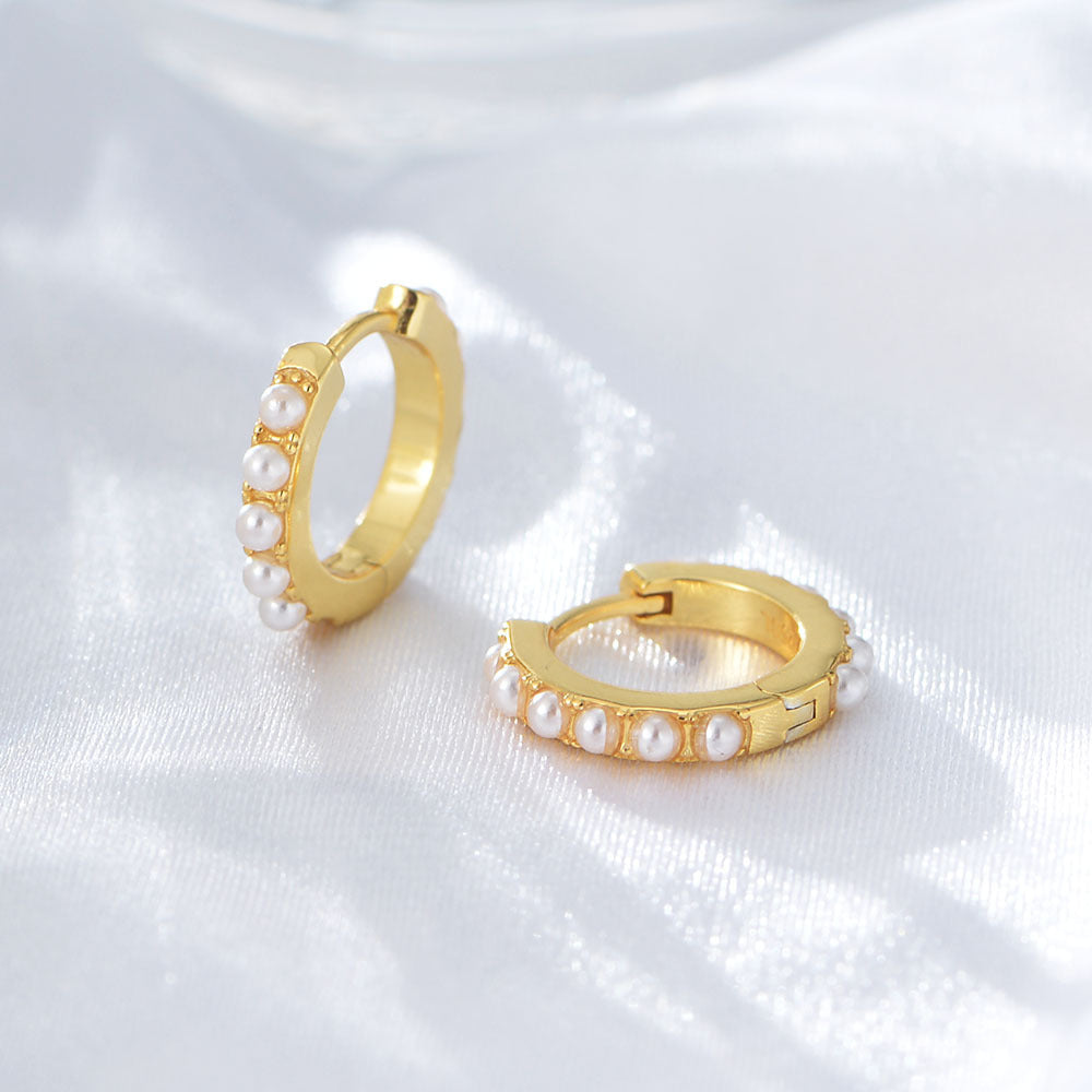 Circle Pearl Silver Hoop Earrings for Women