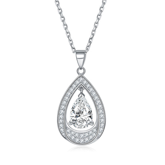 Water Drop Colourful Zircon Pendant Silver Necklace for Women