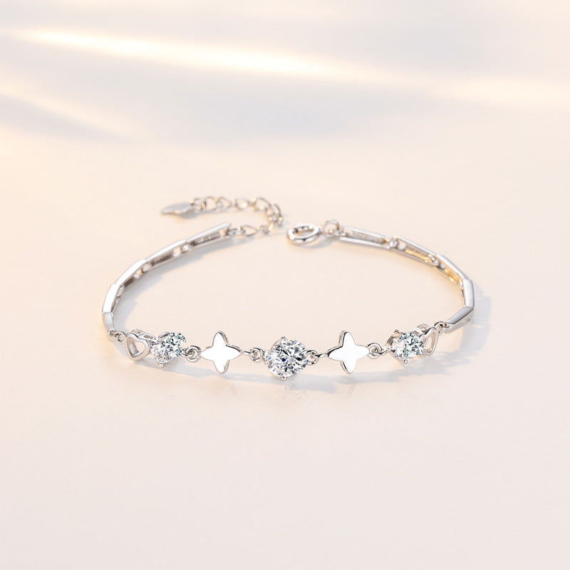 Cross Star with Round Zircon Silver Bracelet for Women