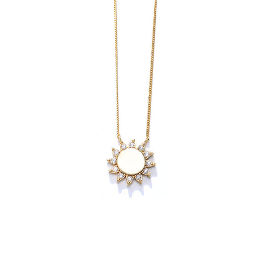 Sunflower with Zircon Pendant Sterling Silver Necklace for Women