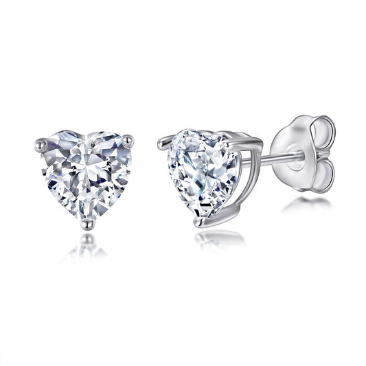 Three Prongs Heart Zircon Silver Studs Earrings for Women