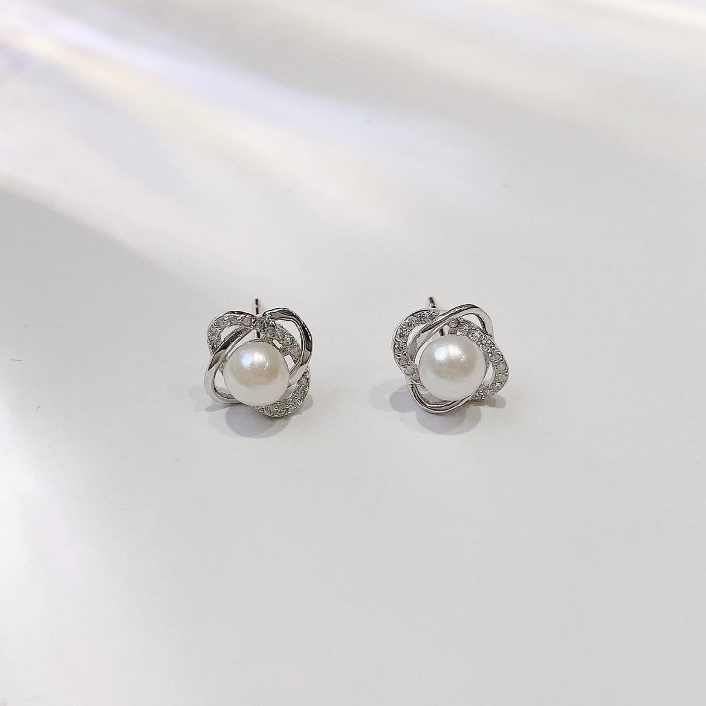 Freshwater Pearl Petal Silver Studs Earrings for Women