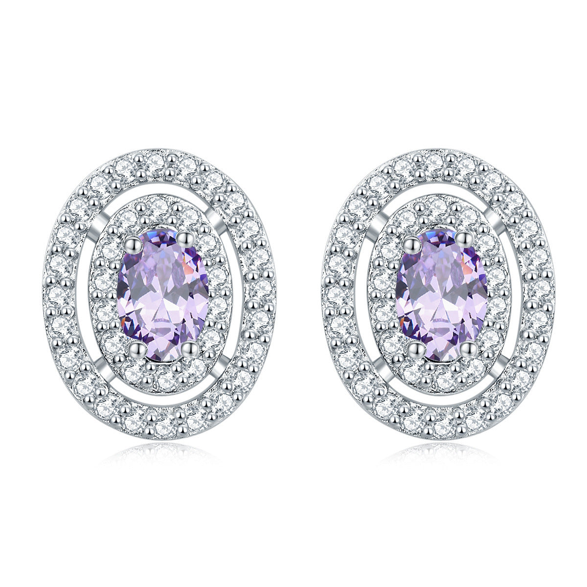 Sumptuous Oval Zircon Soleste Halo Silver Studs Earrings for Women