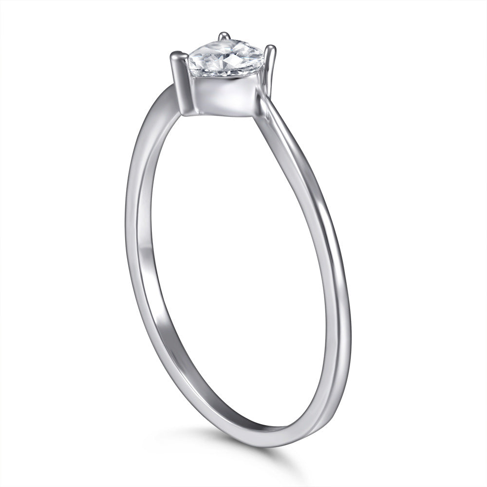 Heart Shaped Zircon Solitaire Silver Ring for Women