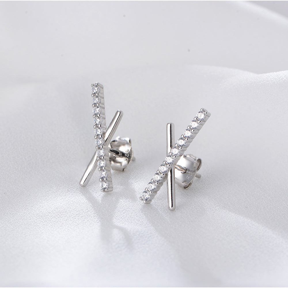 Zircon X-shape Silver Studs Earrings for Women