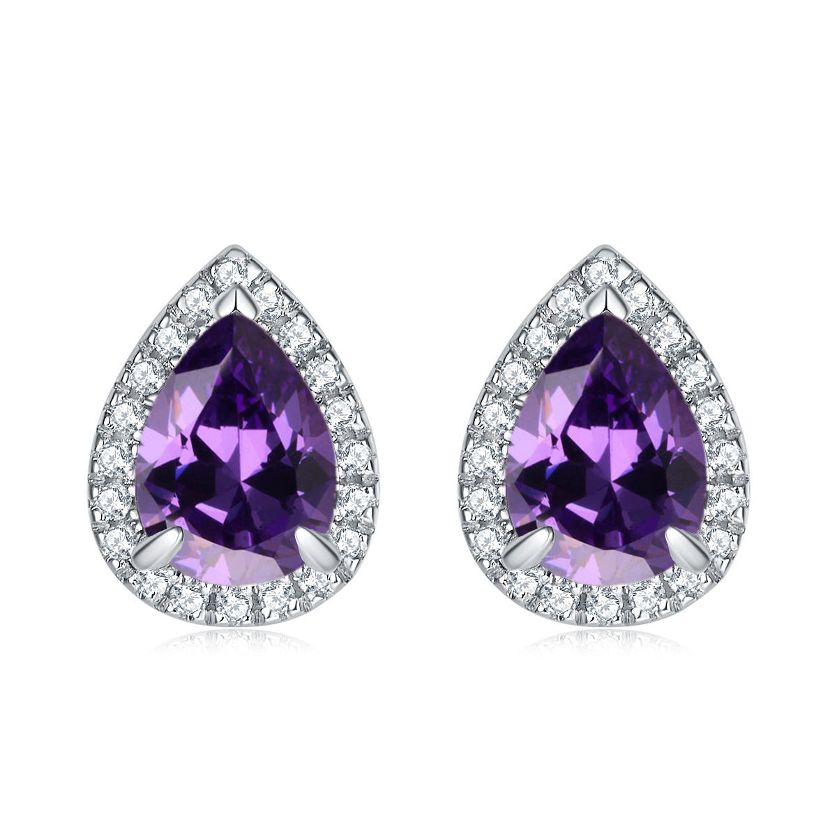 Water Drop Zircon Soleste Halo Silver Studs Earrings for Women