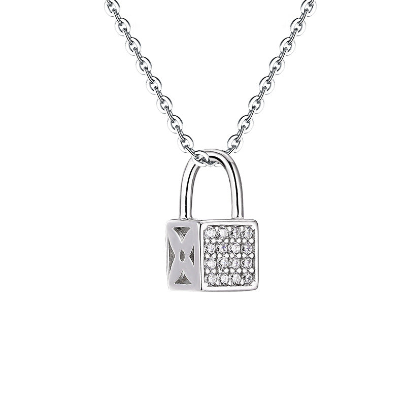 (Pendant Only) Zircon Lock Silver Pendant for Women