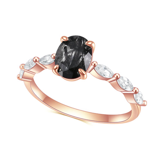 S925 Sterling Silver Natural Black Crystal Ring