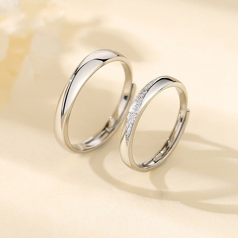 Geometric with Frosted Silver Couple Ring for Women