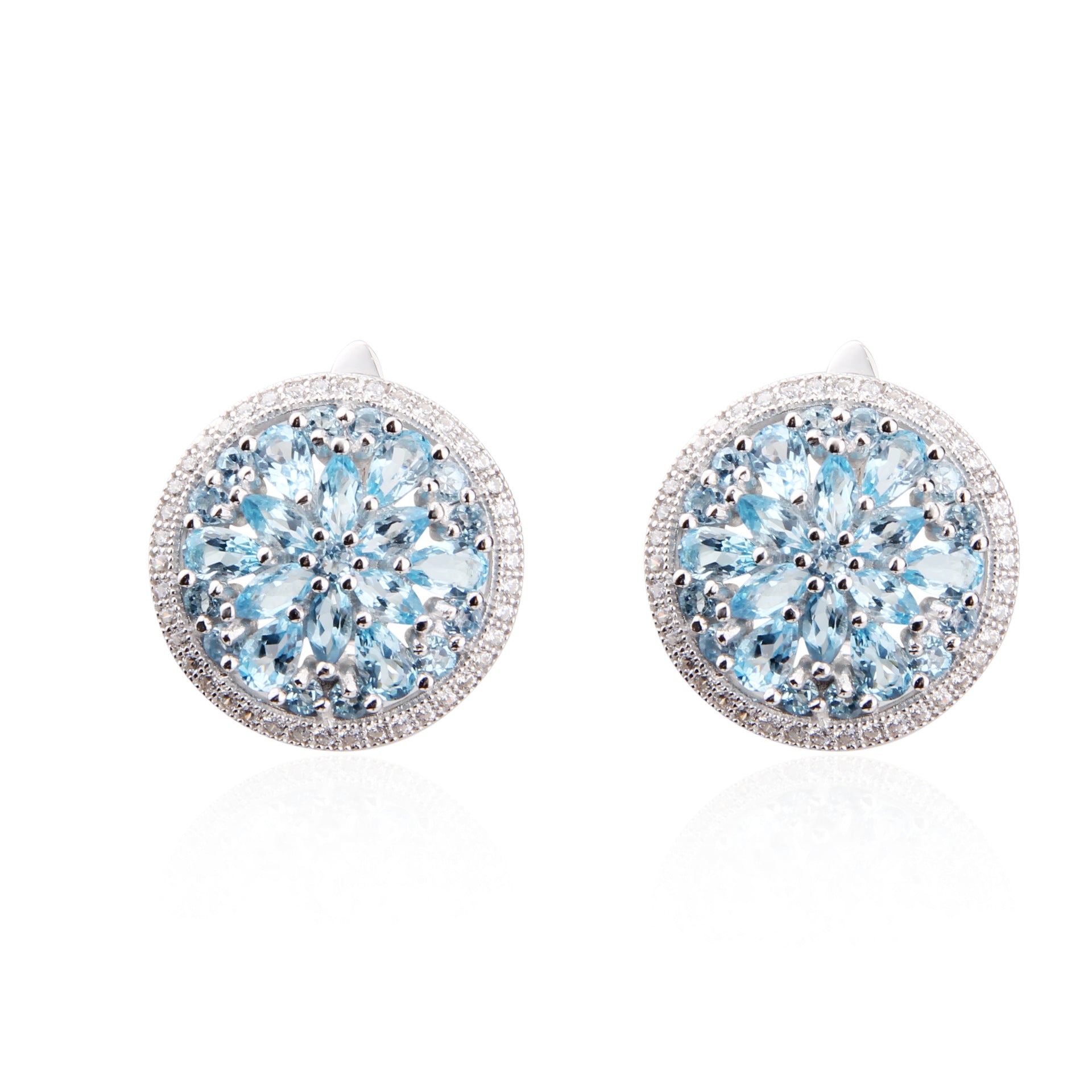 European Natural Gemstones Soleste Halo Circle Silver Studs Earrings for Women