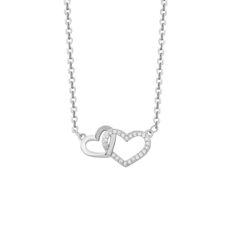 Two Hearts Interlocking with Zircon Silver Necklace for Women