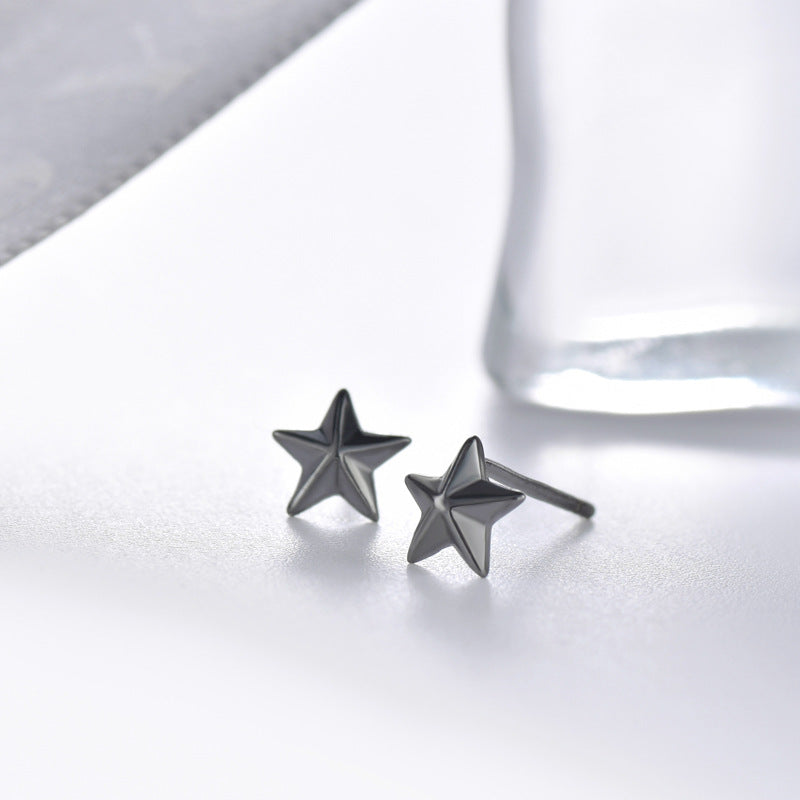 Small Black Star Silver Stud Earrings for Women