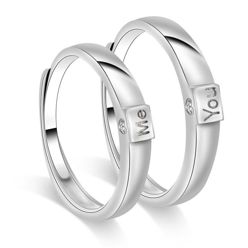 You and Me Letter Silver Couple Ring