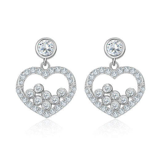 Zircon Hollow Heart Silver Studs Earrings for Women