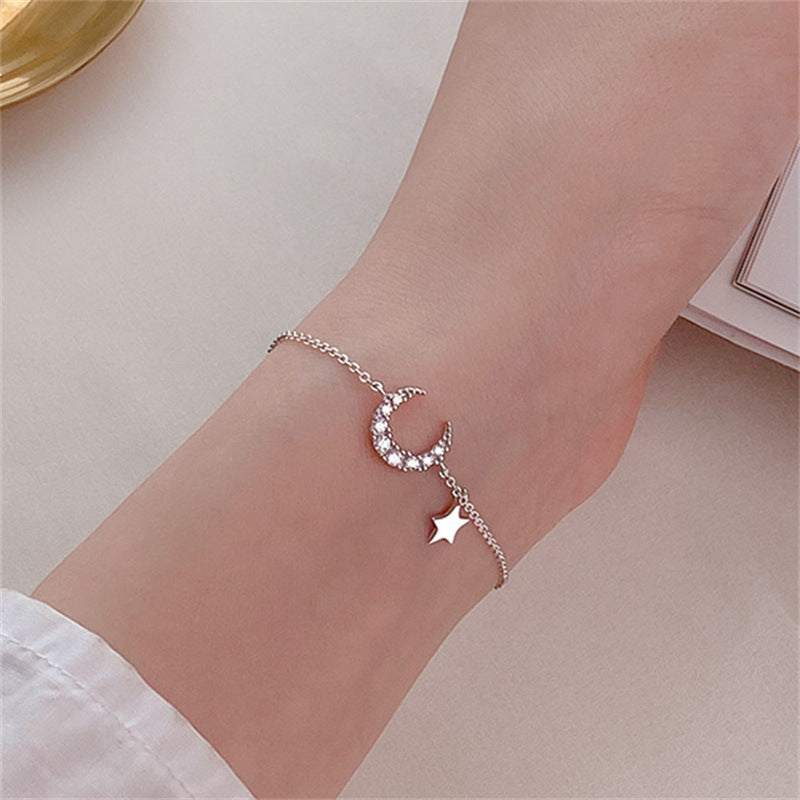 Adjustable Zircon Moon with Star Silver Bracelet for Women