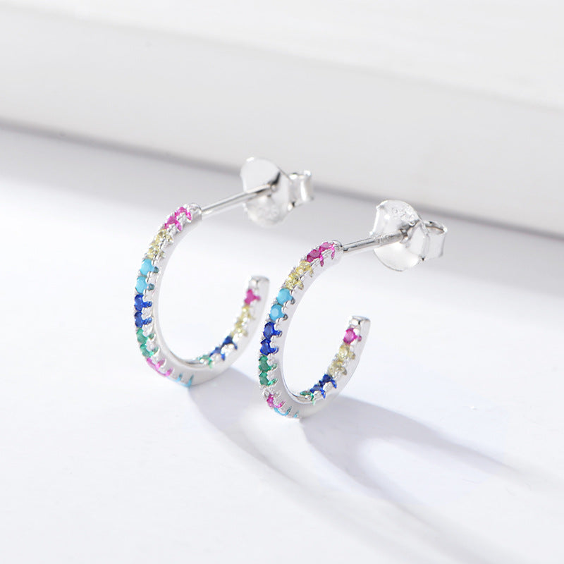 C-shaped Zircon Silver Studs Earrings for Women