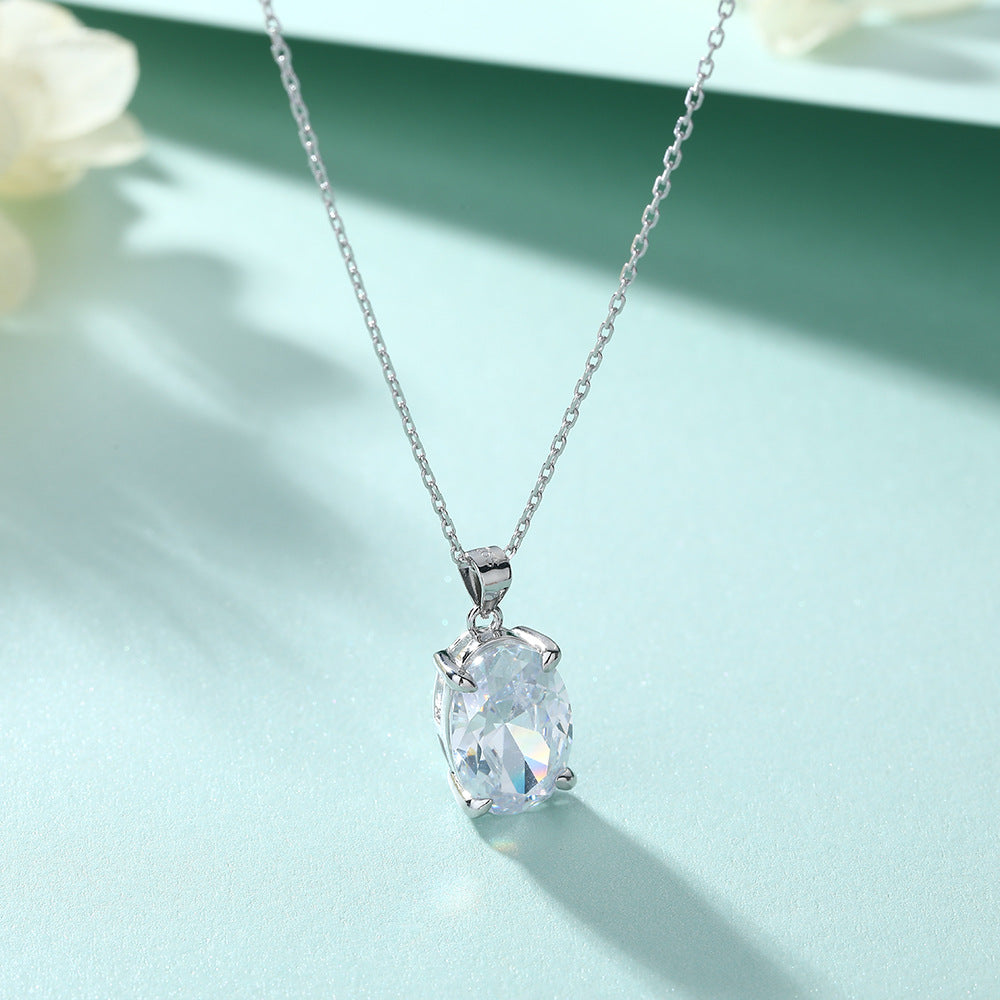 Oval Zircon Pendant Silver Necklace for women