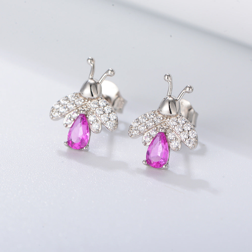 Pink Zircon Bee Silver Studs Earrings for Women