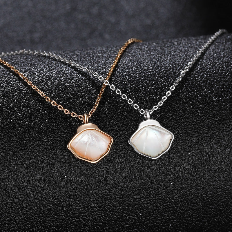 Mother of Pearl Shell Pendant Silver Necklace for Women