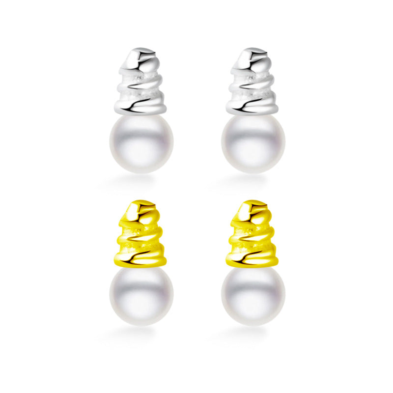 Little Bulb with Pearl Silver Stud Earrings for Women