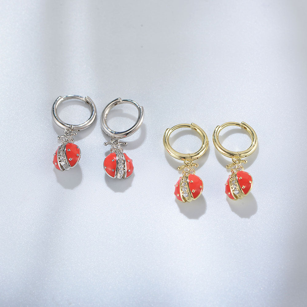 Ladybug with Zircon Silver Drop Earrings for Women