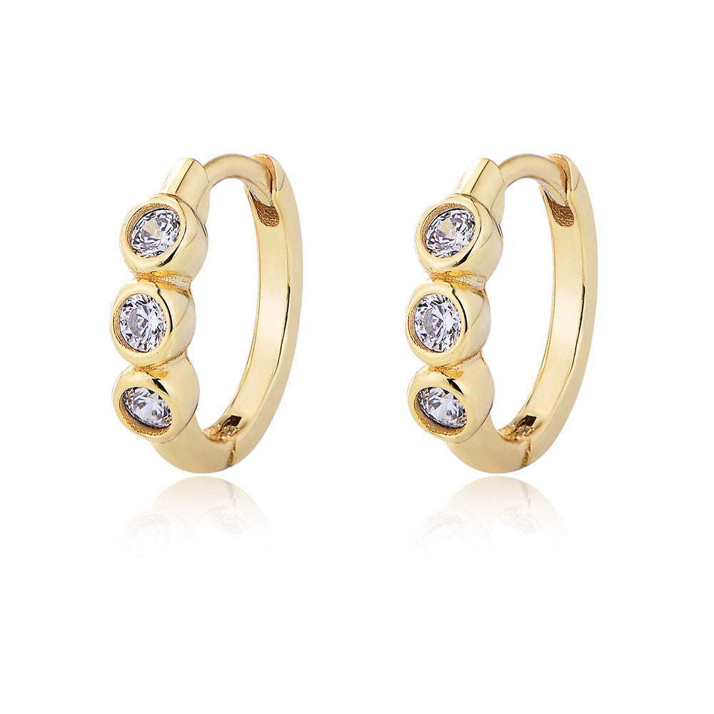 Three Zircon Silver Hoop Earrings for Women