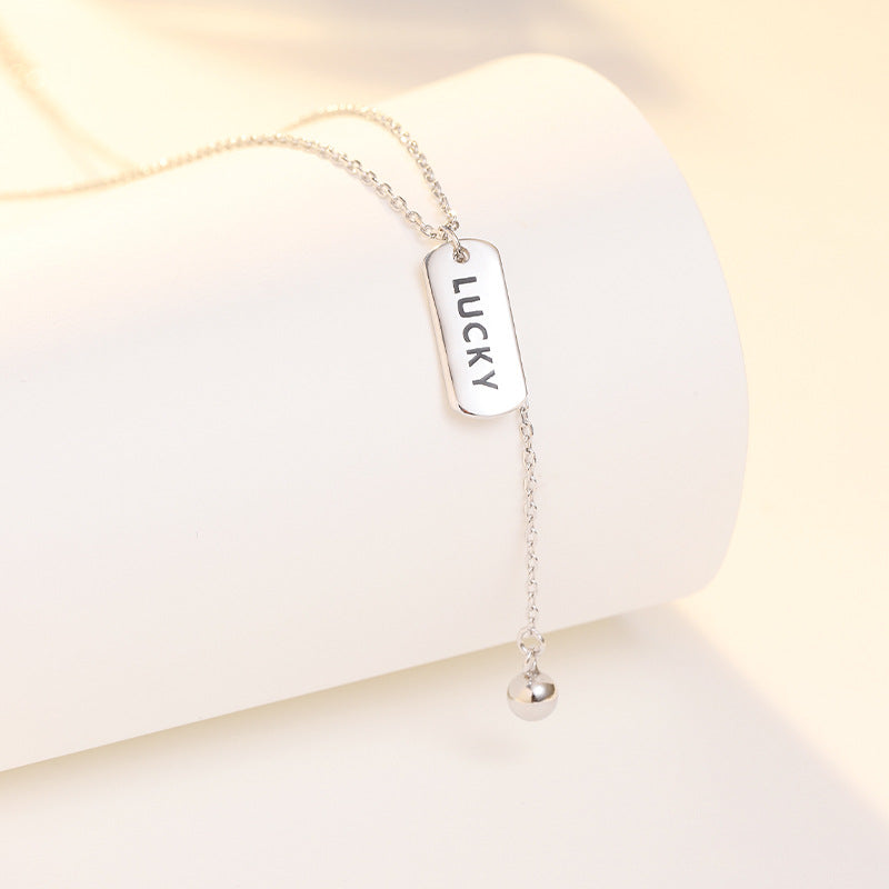 Lucky Letter Rectangle Brand Tassel Silver Necklace for Women