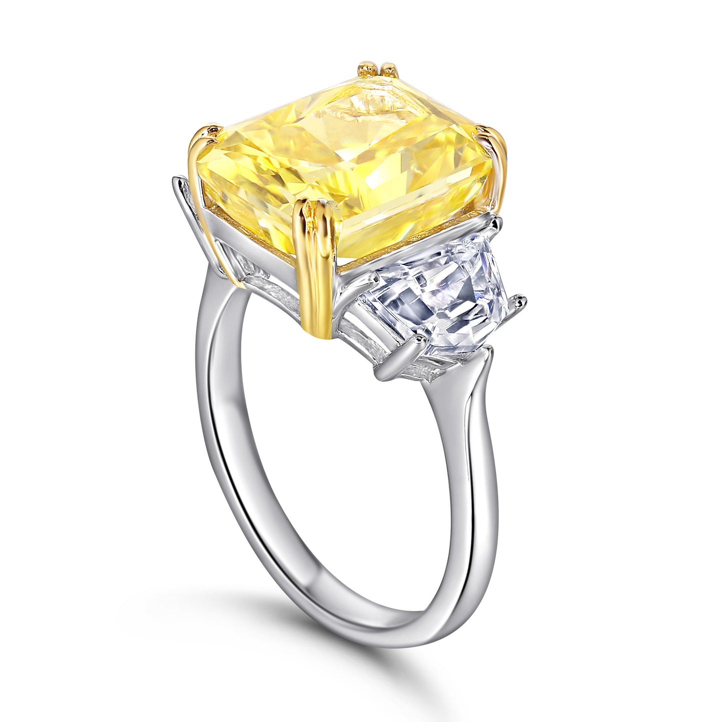 (8CT) Ice Cut Rectangle Yellow Zircon Silver Ring for Women