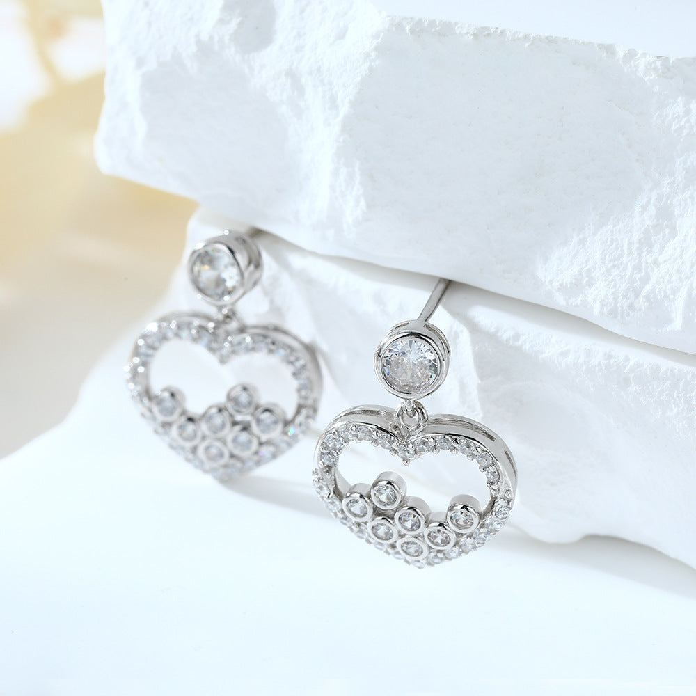 Zircon Hollow Heart Silver Studs Earrings for Women