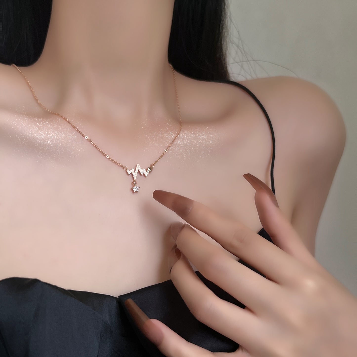 Zircon Heartbeat with Star Silver Necklace for Women