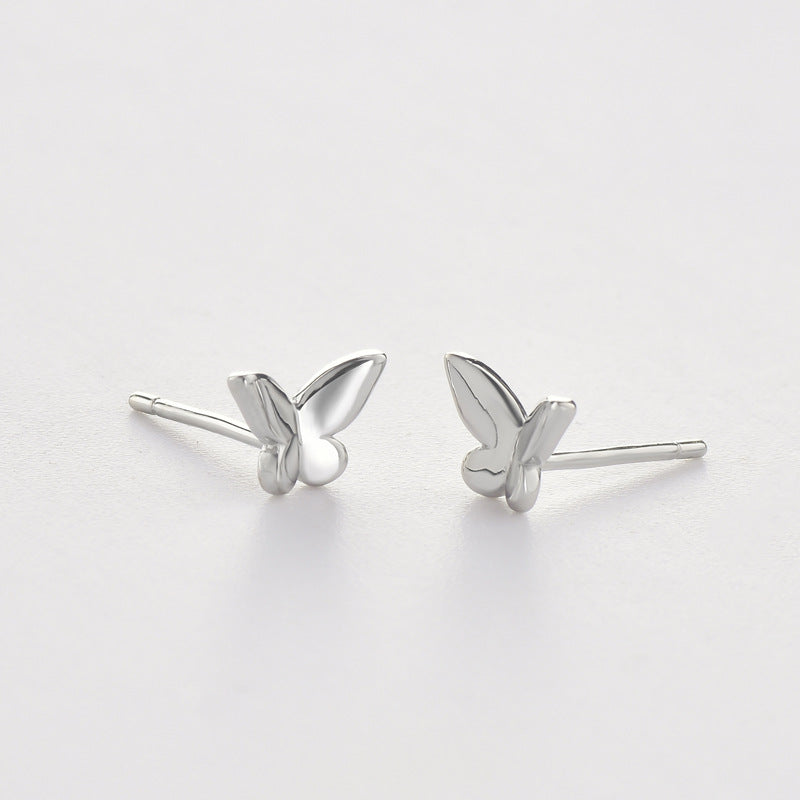 Small Glossy Butterfly Silver Stud Earrings for Women