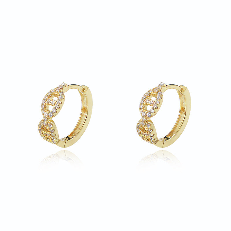 Double Zircon θ Silver Hoop Earrings for Women