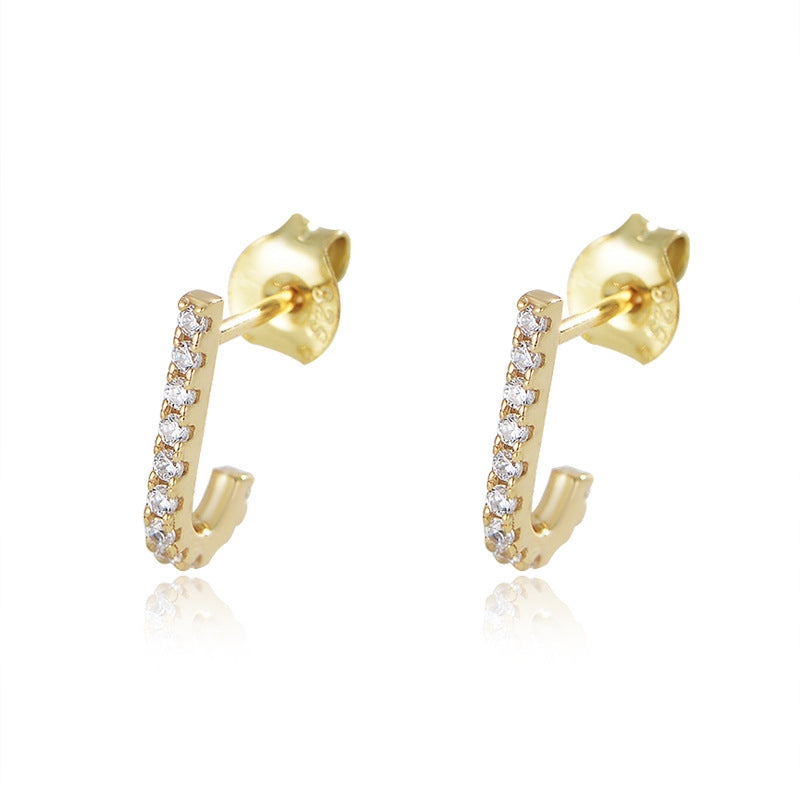 Zircon J-shape Silver Studs Earrings for Women