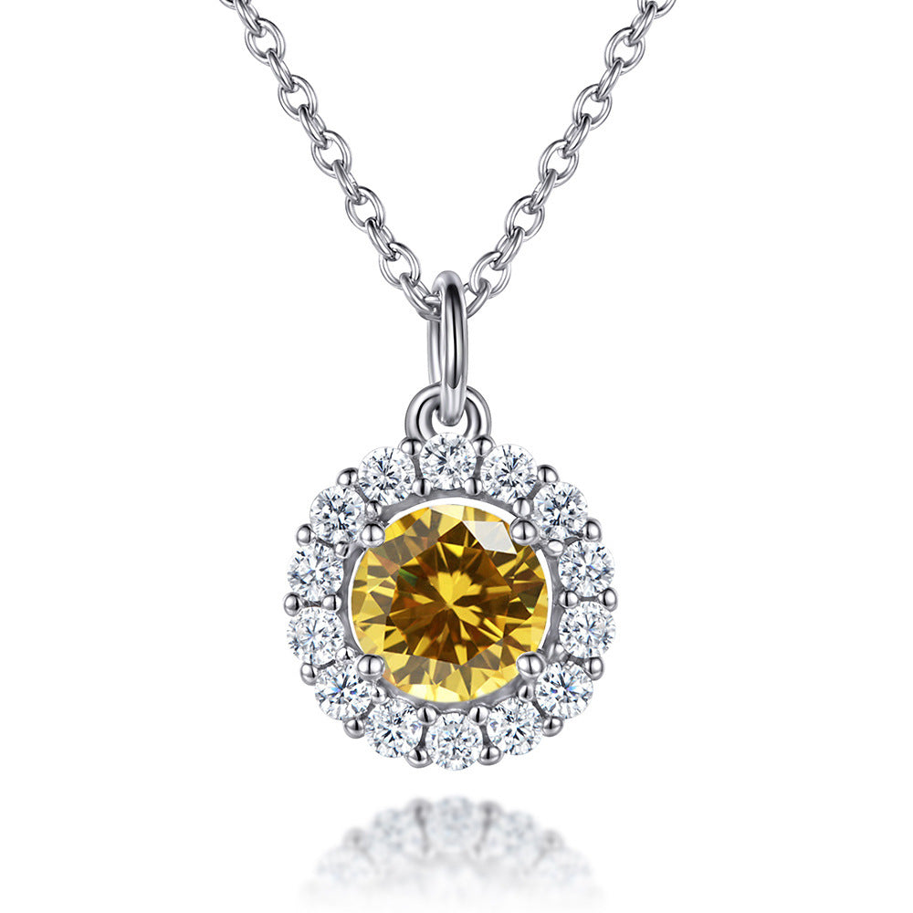 Soleste Halo with Round Zircon Pendant Silver Necklace for Women