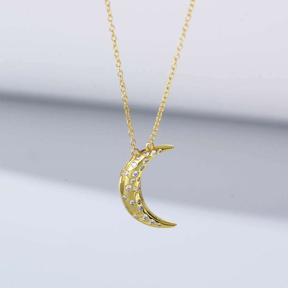 Zircon Moon Pendant Sterling Silver Necklace for Women