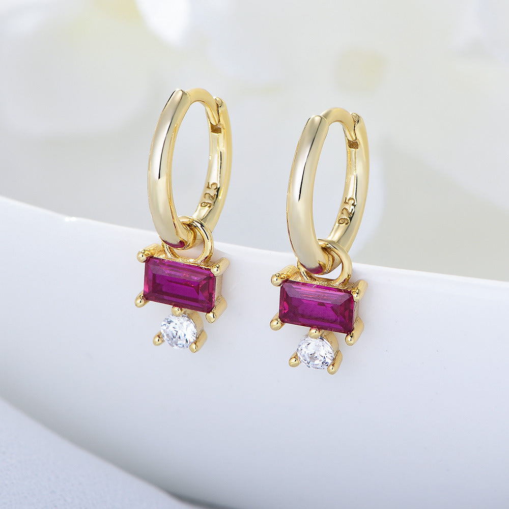 Rectangle Purple Zircon Pendant Silver Drop Earrings for Women