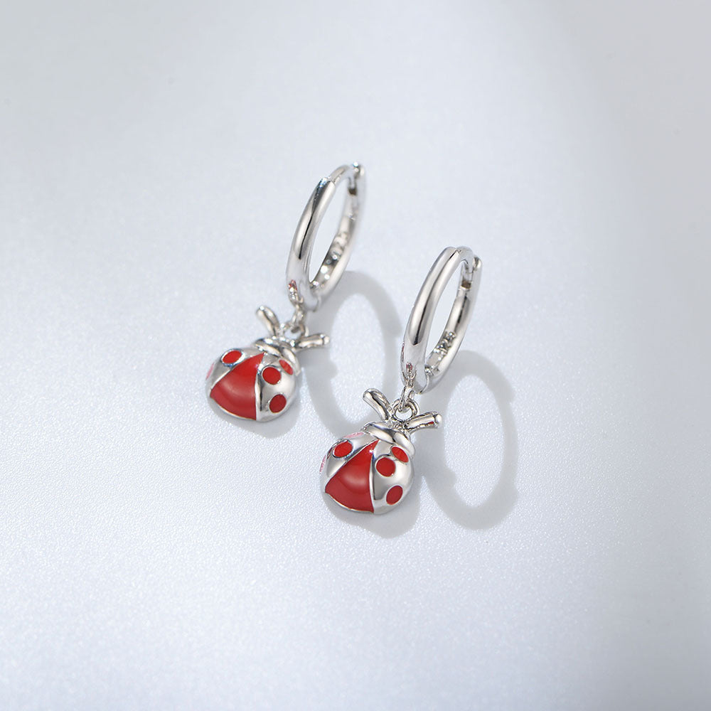 Seven Star Ladybug Silver Drop Earrings for Women