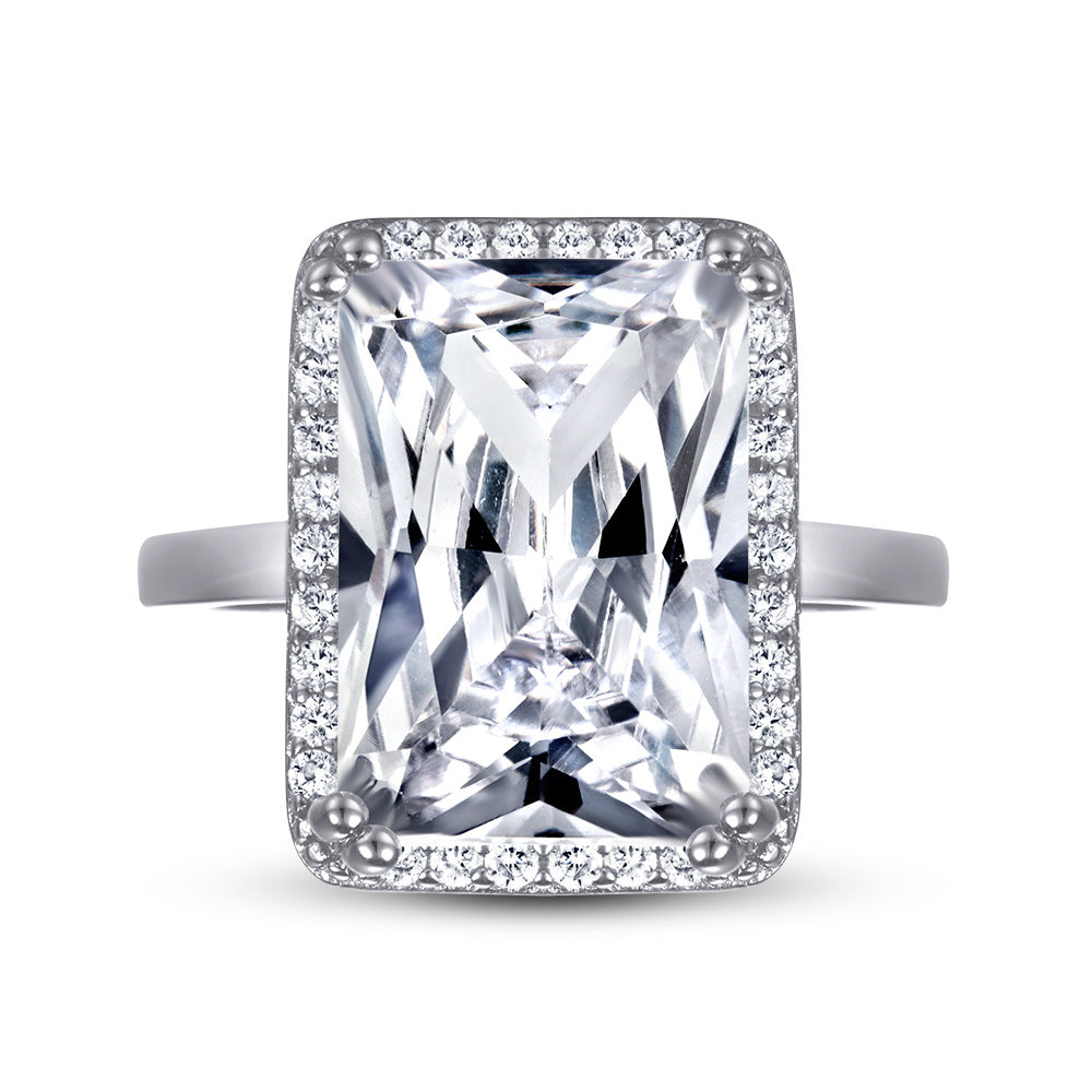 Radiant Cut Zircon Soleste Halo Silver Ring