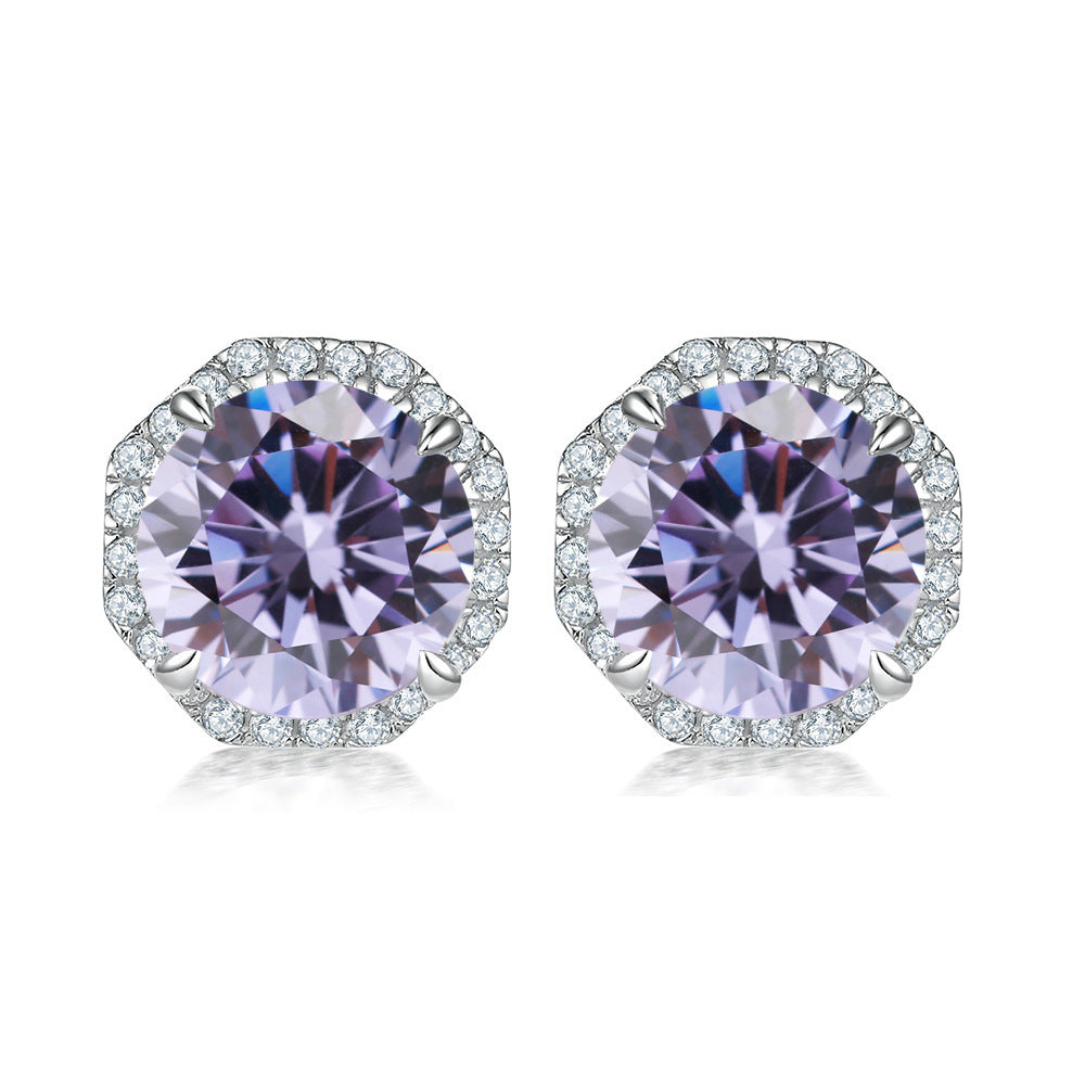 Colourful Round Zircon Soleste Halo Silver Studs Earrings for Women