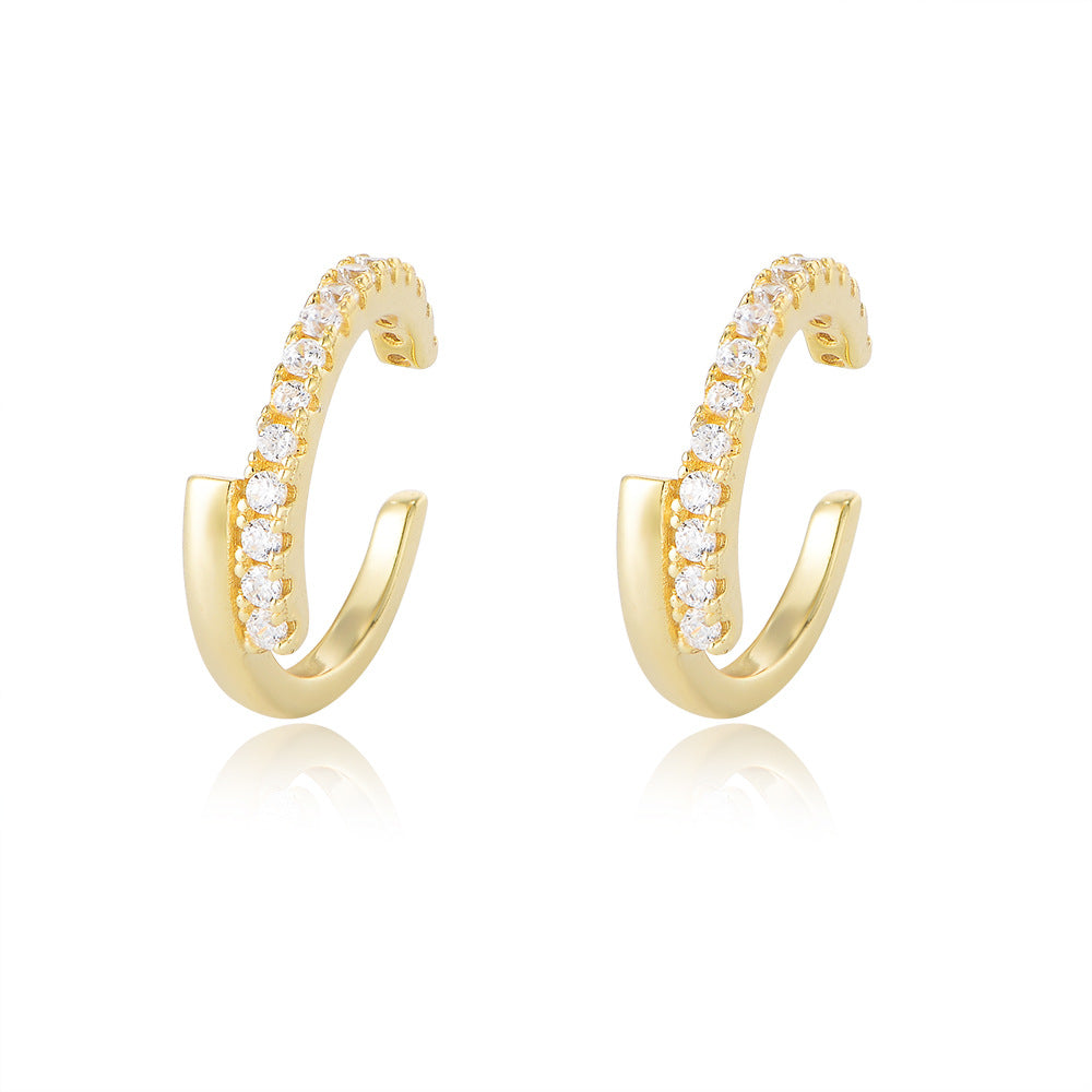 Double C with Zircon Silver Ear Bone Clip Earrings for Women