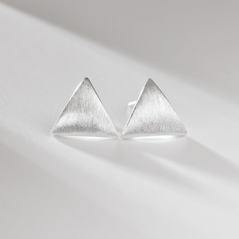 Brushed Curved Surface Triangle Silver Stud Earrings for Women