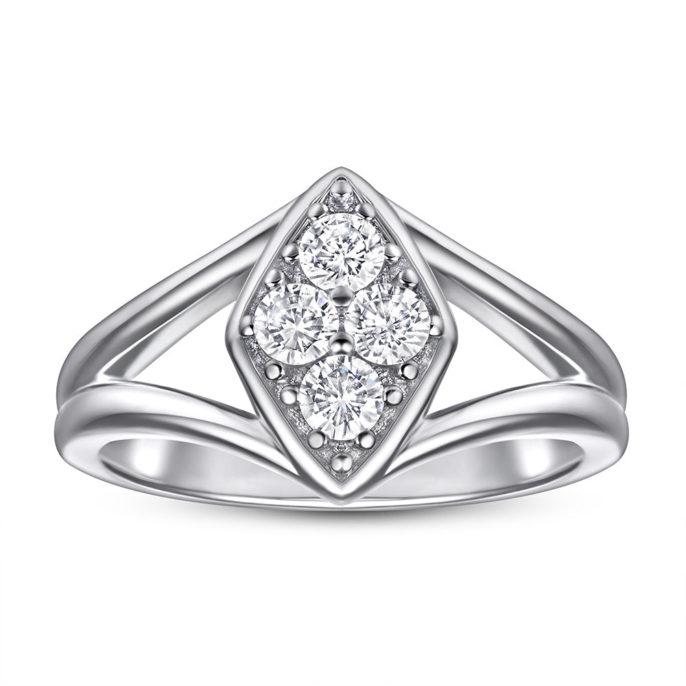 Rhombus with Round Zircon Modern Split Shank Silver Ring