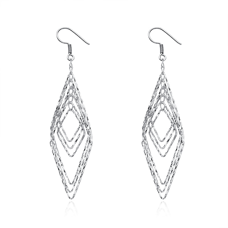 Hollow Six Rhombus Silver Earrings for Women