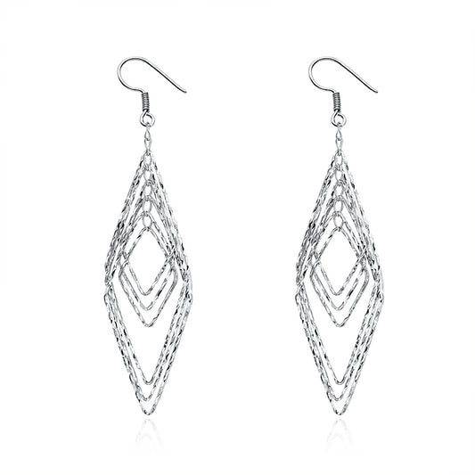 Hollow Six Rhombus Silver Earrings for Women