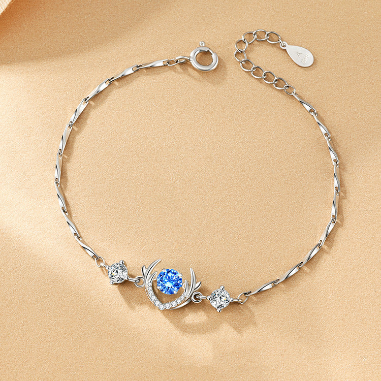 Deer with Blue Zircon Silver Bracelet for Women