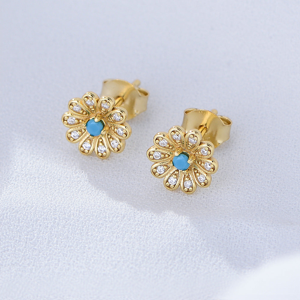 Zircon Daisy Flower Silver Studs Earrings for Women