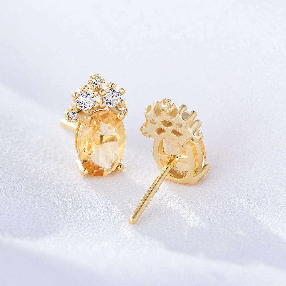 Yellow Crystal with Zircon Pineapple Shape Silver Studs Earrings for Women